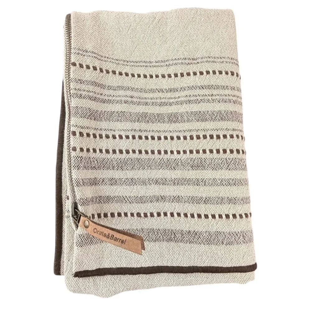 Crate & Barrel Bande Ivory Textured Stripe Linen Cotton Pillow Cover 36x16